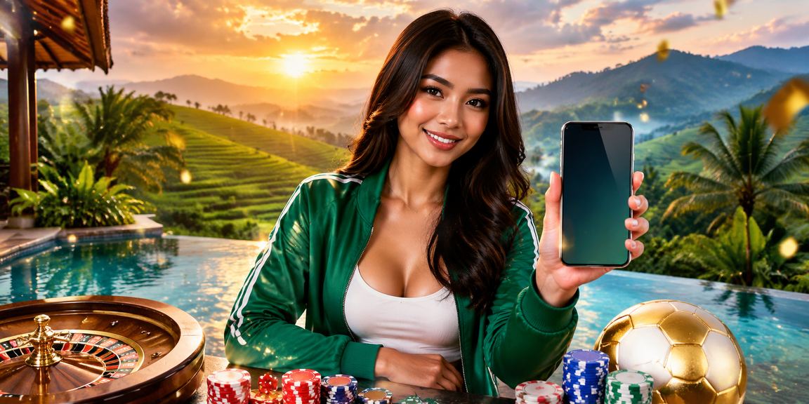 Suasana festival dengan pencahayaan warna-warni dan layar aplikasi casino mobile terbuka