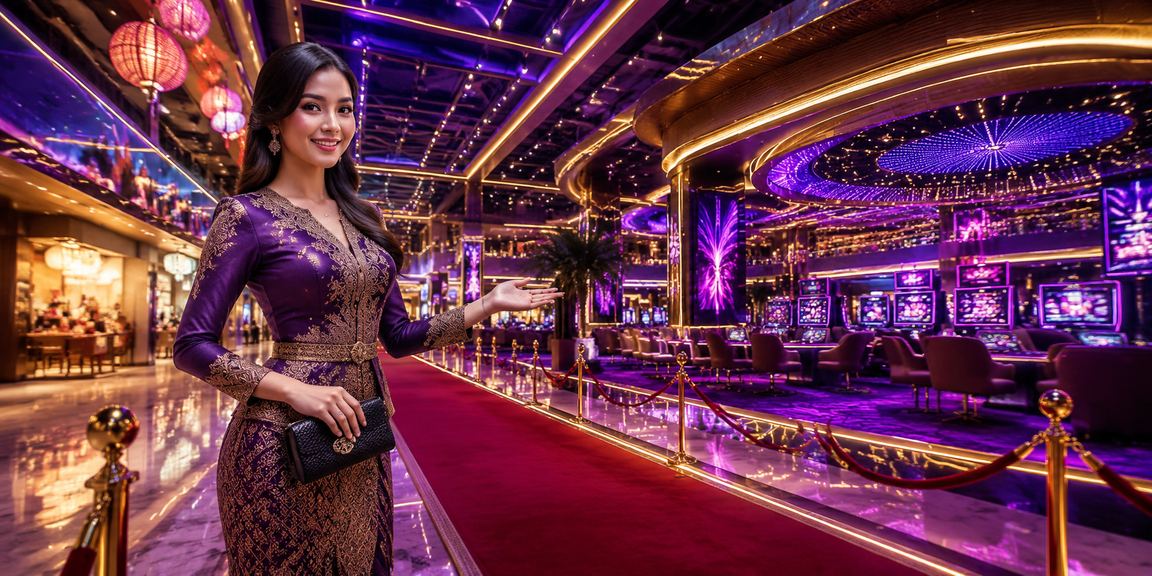 Cahaya neon warna-warni menerangi area taruhan casino di Vietnam pada malam hari
